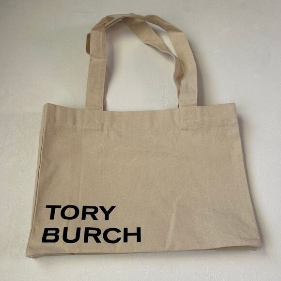 Tory Burch Handbags - Tory Burch Natural Canvas Logo Tote Bag | Minimalist Eco-Chic Shopper